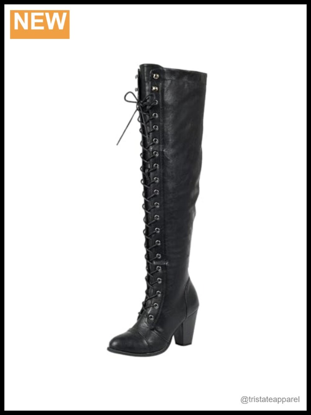 Forever Women's Over-the-Knee Chunky Heel Boots, Block Heel Pointed Toe PU Boots